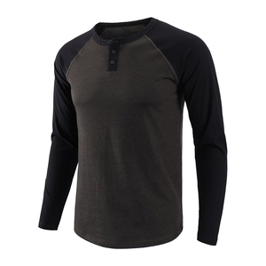 T-shirt à manches longues pour hommes, coupe étroite, raglan, contraste solide 100% coton Logo personnalisé OEM Fabricant d'usine Fourniture de vêtements - Product Image 1