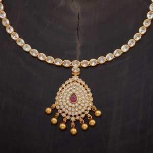 Rose Gold & Platinum Inlay Temple <b>Necklace</b> with Figaro Chain for Wedding Engagement & Gift Occasions - Product Image 3