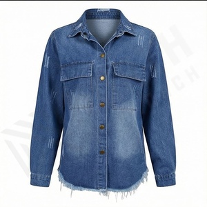 Veste en jean courte pour femme, manches longues, style classique, effet usé, veste en jean de camionneur, vêtement d'extérieur élégant, haut décontracté, personnalisable - Product Image 1