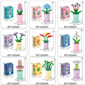 EPT $1 Dollar Promotion Toys Flower Potted Plant Building Blocks Diy Assembly Plastic Desktop Girls Training Educational Toy