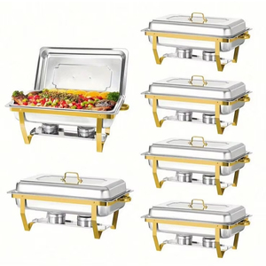 Classic stainless steel chafing dish with heat insulated handles and removable trays crafted for event catering setup - Product Image 1