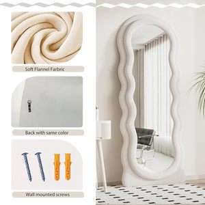 <span class=keywords><strong>Espejo</strong></span> de Pie con <span class=keywords><strong>Marco</strong></span> de MDF <span class=keywords><strong>Blanco</strong></span>/Morado Personalizado, Diseño de Onda para Decoración de Sala de Estar, Material de Vidrio y Terciopelo - Product Image 3