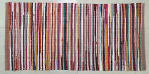 Alfombra de Trapo de Algodón Reciclado Multicolor Tejida a Mano, Tapete Chindi, Artesanía India Sostenible, Alfombra a Rayas al por Mayor para Decoración del Hogar - Product Image 6