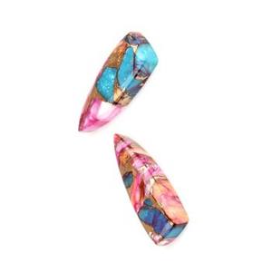 พลอยทองแดงผสมแร่หอยนางรมสีเทอร์ควอยซ์ขนาด10X28มม. พลอยทรงหลวมสำหรับทำเครื่องประดับ - Product Image 5