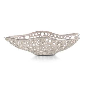 Cuenco recortado de forma libre decorativo de aluminio plateado, decoración moderna para el hogar, centro de mesa de diseño abstracto, acento de mesa - Product Image 1