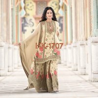 Ensemble Shalwar Kameez indien en soie Georgette multicolore, style actrice de série télévisée, avec broderie sur les deux côtés, pour occasions spéciales.