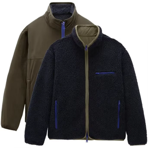 High Quality Custom Sherpa Fleece Unisex Jacket | Thick Waterproof Reversible Winter <b>Coat</b> with Stand Collar and Front Logo - Product Image 3