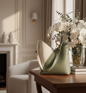 Sac fourre-tout en cuir vert olive et blanc pour femme, sac à main de créateur bicolore, motif bonbon, fermeture éclair, grand sac à main pour le travail - Product Image 6