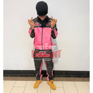 Chándal de nailon para hombre con logotipo personalizado, chaqueta de chándal con cremallera de retazos de dos piezas, pantalones, conjuntos cortavientos de poliéster para la temporada de otoño - Product Image 4