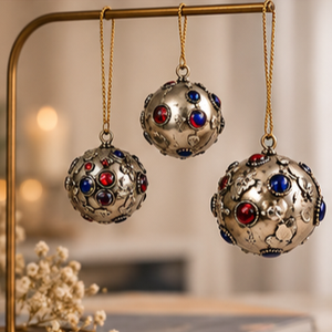Adornos Navideños Metálicos Vintage Plateados con Piedras Preciosas, Decoraciones Colgantes de Estilo Antiguo para Árbol - Product Image 2