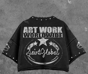 Custom 100 <b>Cotton</b> Cropped T Shirt For Men With <b>Raw</b> Edge Drop Shoulder DTG Screen Print Rhinestone Sun Faded Distressed Style - Product Image 5