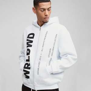 Nouvelle Mode Blanc Oversize Boxy Worldwide Texte Zip Up Through Basics Sweat à Capuche Coton Mélangé Personnalisé Dernière Conception Sweats à Capuche pour Hommes - Product Image 1