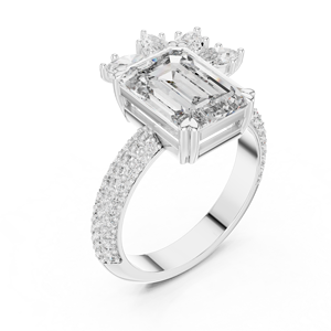 Luxury Emerald Cut Moissanite Engagement Ring IGI Certified Alloy Rose Gold Floral Marquise Accent Pave Band <b>Bridal</b> Wedding - Product Image 4