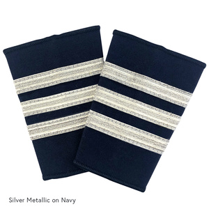 Epaulettes de Piloto de Tres Barras - Primer Grado, 3 Barras Plateadas Metálicas sobre Negro - Product Image 4