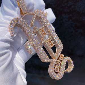 Pendentifs personnalisés en argent sterling 925, style hip-hop entièrement serti, plaqué rhodium/or, moissanite, vente en gros - Product Image 5