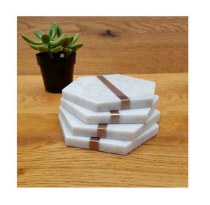 <b>White</b> Marble & Golden Lines Tea <b>Coaster</b> Drinks <b>Coaster</b> Luxury Wedding Decoration - Product Image 1
