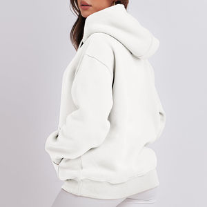 Color sólido de manga larga de algodón teñido blanco logotipo personalizado mujeres pulóver sudaderas con capucha suelta transpirable pulóver sudaderas con capucha blanco teñido - Product Image 5