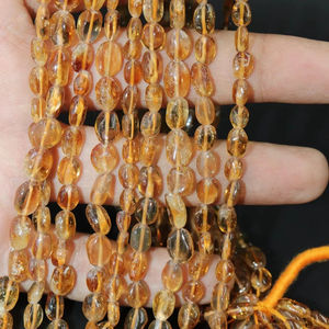 Perles de citrine naturelle en gros, forme ovale lisse, jaune foncé, pour la fabrication de bijoux - Product Image 1