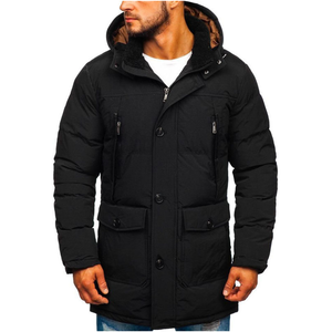 Parka acolchada con capucha para hombre, abrigo de invierno con cierre de botón y cremallera, múltiples bolsillos y elegante ajuste cálido - Product Image 2