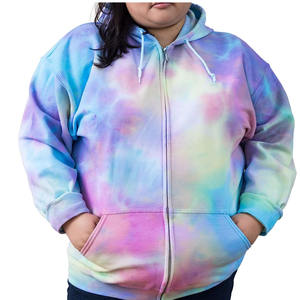 Oem Mujeres Custom Tie & Dye Rainbow Colors Hoodie & Shorts Work Out Set Street Wear Hoodie Patrón Sólido - Product Image 1