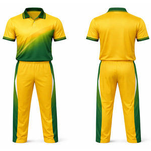 Tenue de cricket personnalisée de haute qualité, kit complet, maillot et pantalon de cricket sublimés jaune et vert, vêtements d'équipe professionnels - Product Image 3