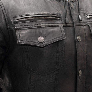 Veste en cuir de moto pour hommes, veste en cuir pour hommes pour l'équitation, couleur personnalisée, vestes en cuir en gros - Product Image 4