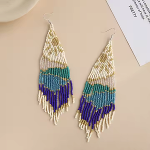 Fashion Retro Female Tassel <b>Earrings</b> <b>Long</b> Beaded Drop <b>Earrings</b> with Seed Beads Ethnic Style Creative Bohemian Design - Product Image 4