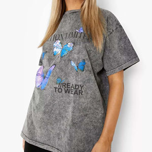 Camiseta de Estilo Hip Hop Urbano con Logotipo Personalizado para Mujer, Camiseta de Lavado Ácido de Buena Calidad para Adultos, Diseño Personalizado - Product Image 1