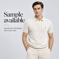 Polo en tricot crème pour homme FNJIA, manches courtes, rayures texturées, décontracté, pour le bureau, fournisseur OEM en gros sur mesure