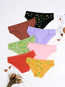 Hot Bán Của Phụ Nữ Quần Lót 7-Mảnh Thiết Lập Sexy Thấp Eo Tinh Khiết Cotton Nửa Bọc Mông Quyến rũ T-Hình Dễ Thương In