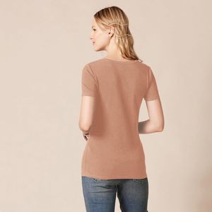 T-shirt décontracté en coton tricoté à col en V et manches courtes pour femme, couleur unie, respirant, coupe classique, printemps-été - Product Image 2