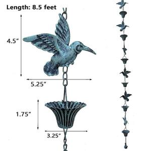 Chaînes de pluie en métal pour jardin, 8,5 pieds, style antique vintage, résistantes aux intempéries, faites à la main, avec motif colibri - Product Image 6