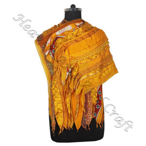 Sari de seda reciclada 15 tiras bufandas hechas a mano de diseñador estola chales SC578 seda fina al por mayor bufanda femenina Sari Vintage reciclada - Product Image 6