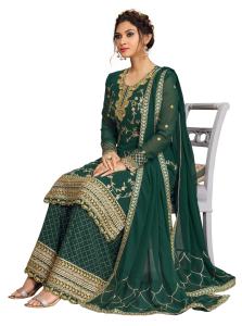 Trendmalls femmes ethnique Georgette broderie Anarkali Kurta ensemble Dupatta (G75-DarkGreen) Salwar costume indien pakistanais vêtements - Product Image 5