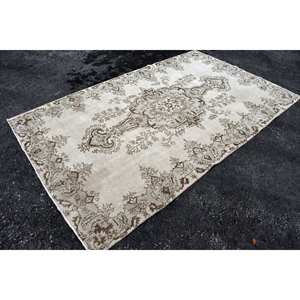 Classic Beige Brown 5.7 X 9.4 ft Wool <b>Rug</b> Turkish Patchwork Design for Entryway Living Room <b>Bedroom</b> Latex Rectangular Hallway - Product Image 3