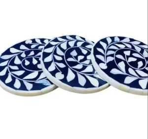 Juego de posavasos artesanales de media luna de 4 piezas de diámetro personalizado ecológico de estilo clásico con incrustaciones de hueso con logotipo personalizable - Product Image 1