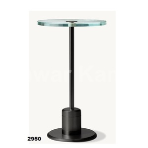 Mesa auxiliar redonda de vidrio templado transparente de acero inoxidable sólido negro hecha a mano, mesa auxiliar de té y café para el hogar - Product Image 1