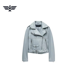 Chaqueta de motorista de piel de oveja de PU blanca para mujer, soporte de Otoño/Invierno, corta clásica, estilo Moto, patrón sólido, cremallera, transpirable, teñido liso - Product Image 6