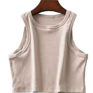 Customized High Quality 2025 Ladies <b>Knitted</b> Casual Sport O-Neck Cotton <b>Ribbed</b> White Crop Tank Tops for Women - Product Image 3
