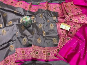 Sari authentique en soie pure Banarasi Katan, tissé à la main, traditionnel, protection solaire, séchage rapide, riche tissage Zari contrasté - Product Image 5