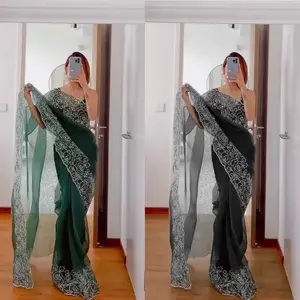 FULPARI ha realizzato un nuovo lavoro di Sari pesanti dall'aspetto di tendenza Saree in pizzo lavorato in pietra da donna indossano Sari indiani Gujarati SAREE