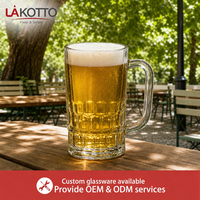 Mug à bière transparent LAKOTTO 335 ml à motif facetté pour projets promotionnels, cadeaux, verrerie de restaurant, logo personnalisé, fabrication en usine