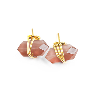 925 เงินสเตอร์ลิงเหลี่ยมเพชรพลอยเหลี่ยมเพชรพลอยต่างหูสตั๊ดลวดเจาะช็อคโกแลตมูนสโตนพลอยพ่วงด้านข้างจุดออกแบบเครื่องประดับ - Product Image 1