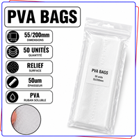 Sacs PVA 55x135mm 55x200mm 50 unités, dissolvant rapidement dans l'eau, pour la pêche à la carpe, sans résidus, accessoires de pêche