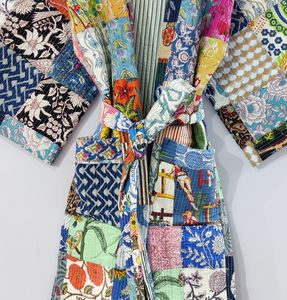 Veste matelassée unisexe faite à la main en pur coton manteau d'hiver indien Robe Kimono réversible respirante et longue longueur - Product Image 3