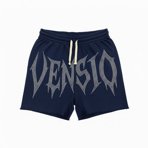 Pantalones cortos con cordón de cintura media gótica bordada sólida para hombre al por mayor 100% algodón de secado rápido transpirable de moda versátil - Product Image 1