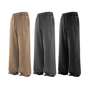 2025 unisexe pantalons de course en gros 100% coton survêtement pantalon de survêtement avec taille élastique décontracté taille moyenne jambe large pour hommes - Product Image 4