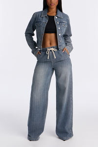 Chaqueta de Mezclilla con Lavado Ácido, Bolsillos Delanteros, Reversible y Ecológica, Transpirable, 100% Algodón, Ropa Casual de Calle para Invierno/Primavera - Product Image 2