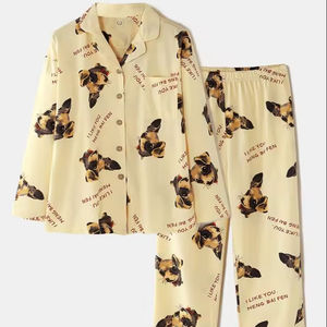 Conjunto de pijama de seda para mujer personalizado, pijama de Jersey suave y transpirable con estampado de manga larga - Product Image 2