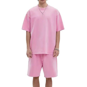 Conjunto de Camiseta de Hombros Caídos y Pantalones Cortos Gruesos de 280 g/m², Estampado Personalizado, 100% Algodón Jersey, Estilo Casual, Dos Piezas - Product Image 3